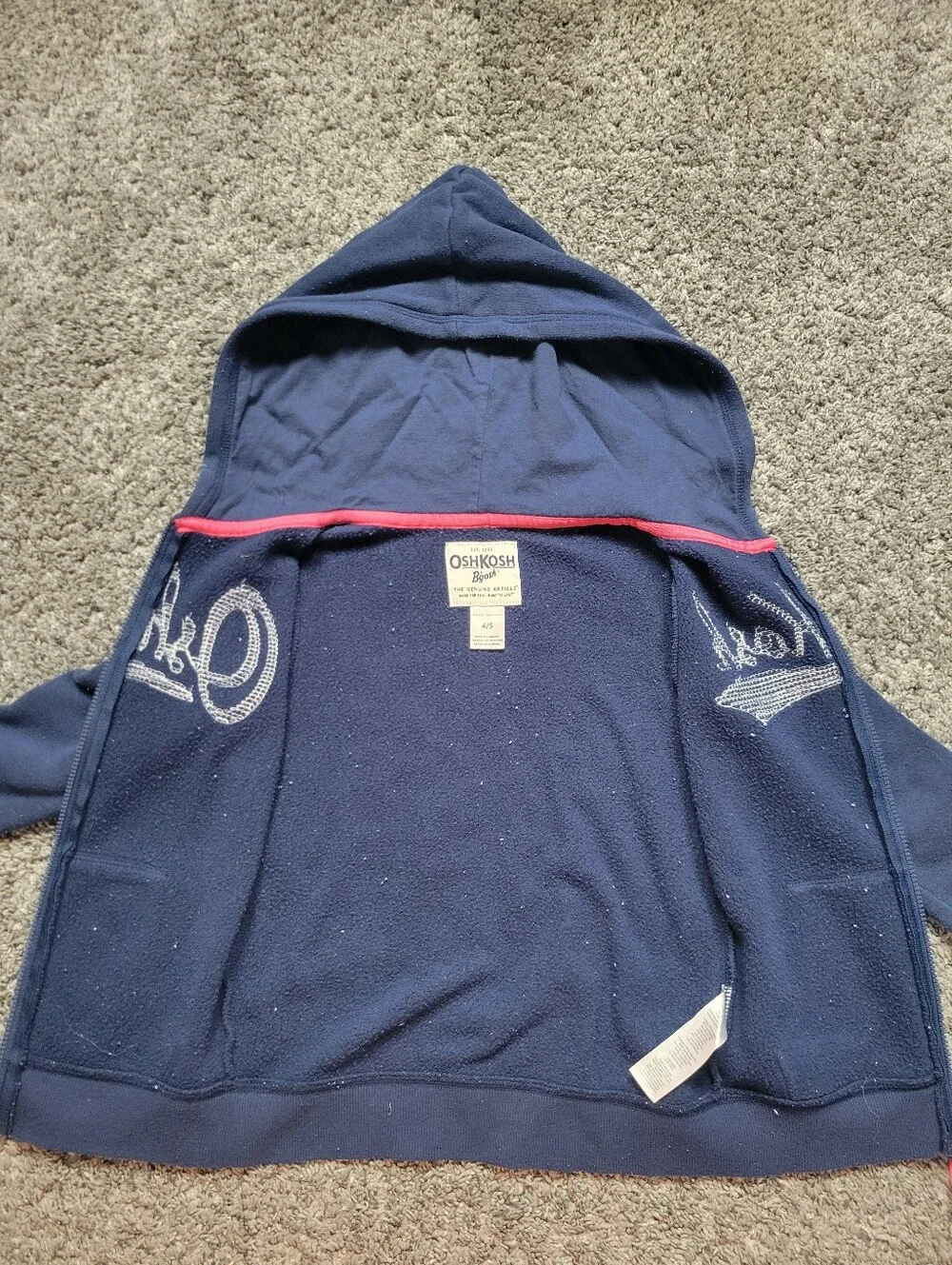 OshKosh B'gosh Navy Hoodie with Multicolor Sequin Logo Size 4/5T